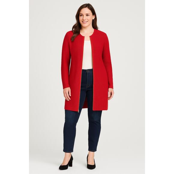 Talbots Red Zip-Front Long Cardigan Sweater Jacket XL Holidays Layering Classic - Picture 1 of 8
